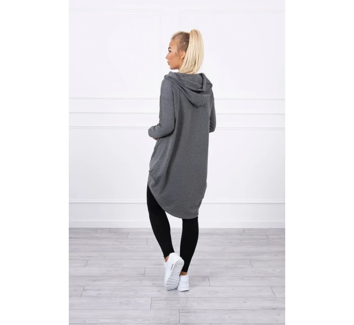 Mikina s kapucí s dlouhými zády v grafitové barvě