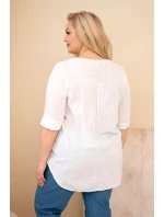 Dámská bavlněná halenka Plus Size s výstřihem na knoflíky bílá Dámská bavlněná halenka Plus Size s výstřihem na knoflíky bílá