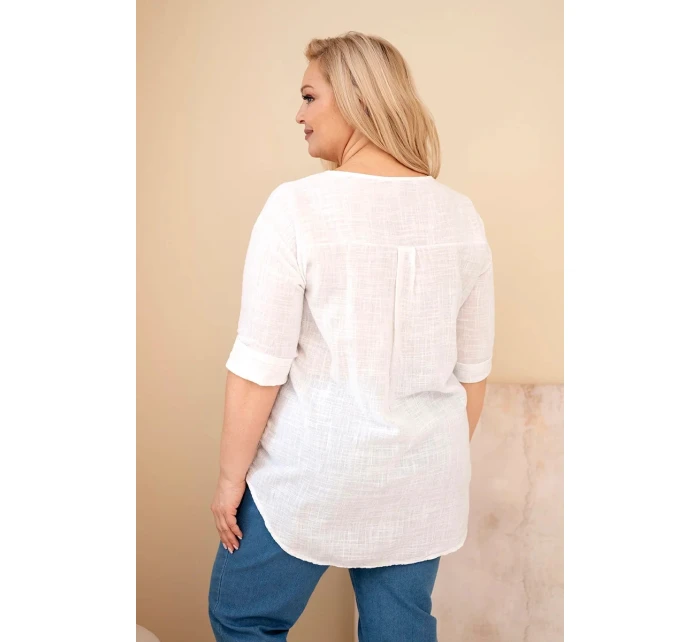 Dámská bavlněná halenka Plus Size s výstřihem na knoflíky bílá Dámská bavlněná halenka Plus Size s výstřihem na knoflíky bílá