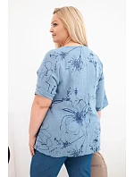 Dámská bavlněná halenka Plus Size s krátkým rukávem a kapsou džínová Dámská bavlněná halenka Plus Size s krátkým rukávem a kapsou džínová