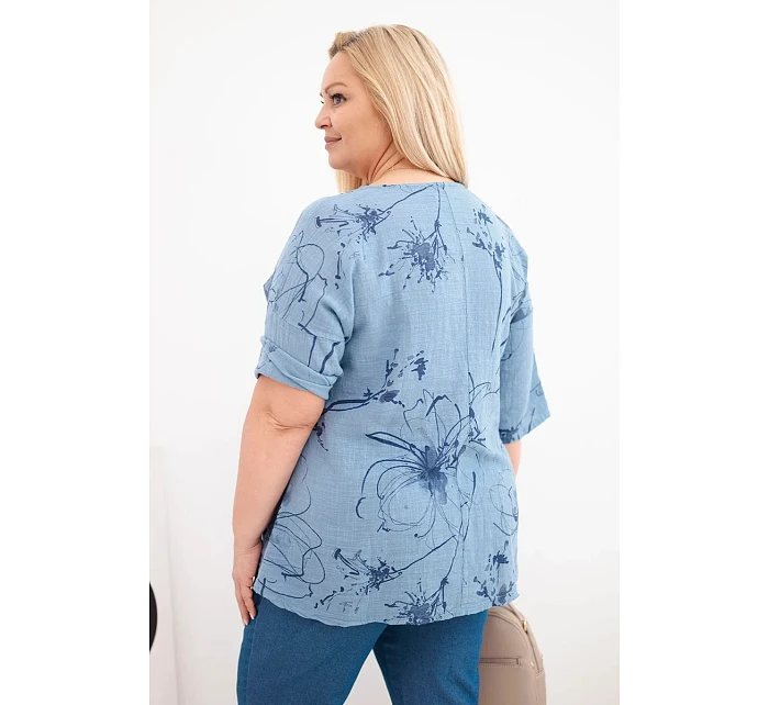 Dámská bavlněná halenka Plus Size s krátkým rukávem a kapsou džínová Dámská bavlněná halenka Plus Size s krátkým rukávem a kapsou džínová