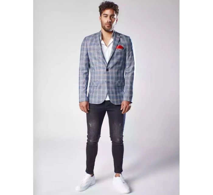 Pánská tmavě modrá kostkovaná bunda FashionStreet MX0566