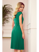 LILA - Plisované dámské šaty v lahvově zelené barvě s krátkými rukávy 311-3
