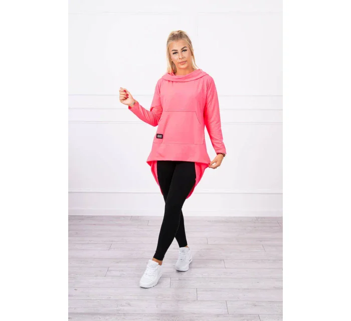 Mikina s dlouhými zády a kapucí růžová neonová Mikina s dlouhými zády a kapucí růžová neonová