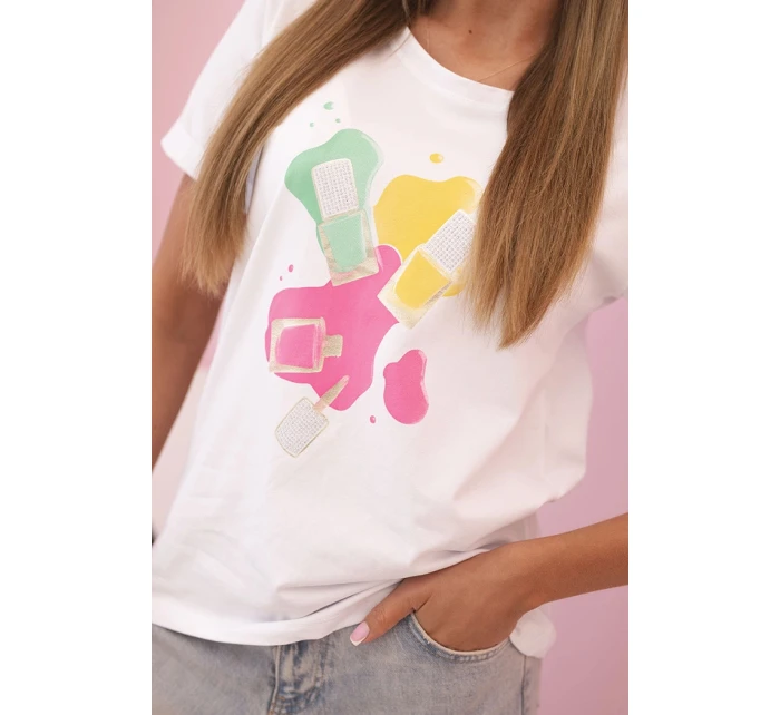 Dámská pruhovaná blůza s V výstřihem a krátkým rukávem béžová Dámská pruhovaná blůza s V výstřihem a krátkým rukávem béžová