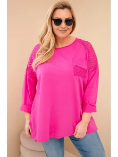 Dámská mikina Plus Size bavlněná s potiskem fuchsie