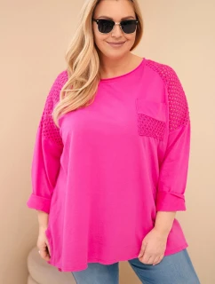 Dámská mikina Plus Size bavlněná s potiskem fuchsie