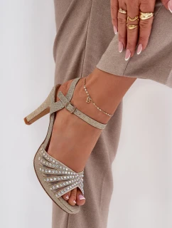 Sandály Na Podpatku Se Zdobením A Leskem D&A MR1038-33 Zlaté