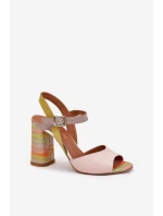 Kožené elegantní sandály na podpatku Laura Messi 2136 Multikolor