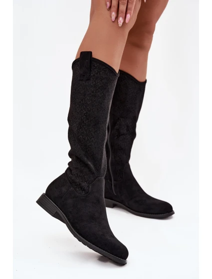 Dámské Kozačky Síťované Na Ploché Podpatky S   Černé model 21713644 - S.Barski