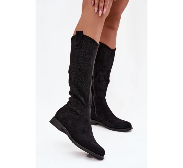 Dámské Kozačky Síťované Na Ploché Podpatky S   Černé model 21713644 - S.Barski