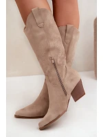 Kožené kovbojské kozačky na podpatku Khaki Hartley Kožené kovbojské kozačky na podpatku Khaki Hartley