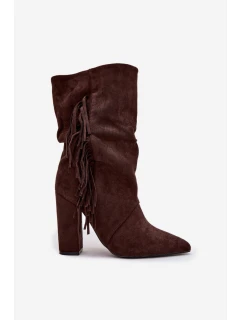 Zateplené dámské kotníkové boty na sloupkovém podpatku Darlina – čokoládové