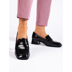 Originální dámské  mokasíny černé na širokém podpatku