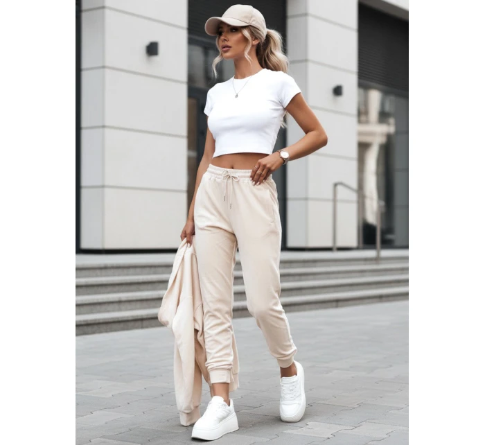 Dámské krémové velurové tepláky FashionStreet UY2841