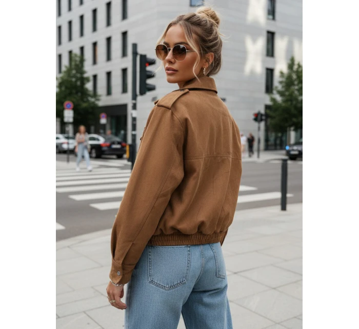 Dámská semišová velbloudí bunda typu bomber FashionStreet TY5572 Dámská semišová velbloudí bunda typu bomber FashionStreet TY5572