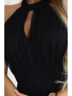 Elegantní maxi večerní šaty na ramínka s a zavazováním v pase černé model 21961746 - numoco basic