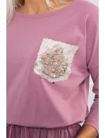 Šaty s flitrovou kapsou tmavě růžové Šaty s flitrovou kapsou tmavě růžové