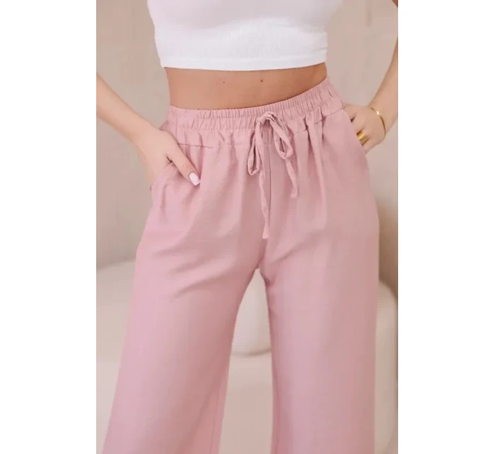 Viskózové kalhoty se širokými nohavicemi tmavě pudrově růžová Viskózové kalhoty se širokými nohavicemi tmavě pudrově růžová