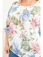 Dámská bavlněná halenka Plus Size s krátkým rukávem a květinovým vzorem bílá