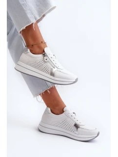 Dámské kožené tenisky na platformě bílé ligustr