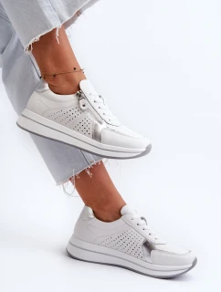 Dámské kožené tenisky na platformě bílé ligustr