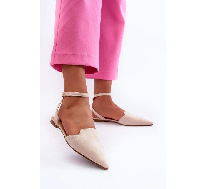 Šněrovací baleríny z ekokože s  světle béžové model 21666763 - Boto
