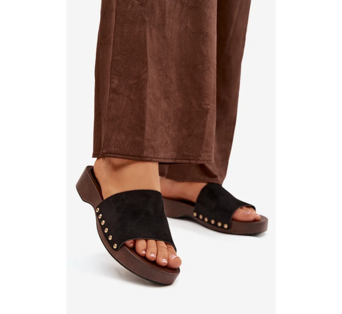 Dámské pantofle se zlatými sponami Černé Ferinna