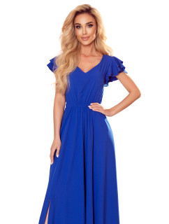 Dlouhé šaty s výstřihem a volánky Numoco LIDIA - modré