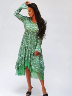 Zelené vzdušné dámské šaty s ozdobnou spodní částí Ann Gissy (DLY017)
