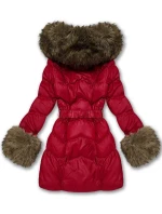 Tmavě červená prošívaná dámská bunda pro přechodné období s kožešinou model 21486693 - J.STYLE