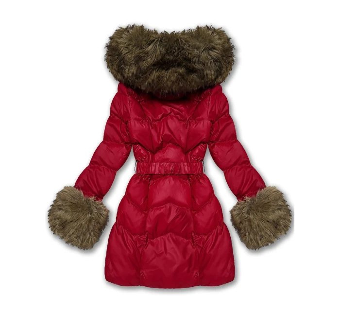 Tmavě červená prošívaná dámská bunda pro přechodné období s kožešinou model 21486693 - J.STYLE