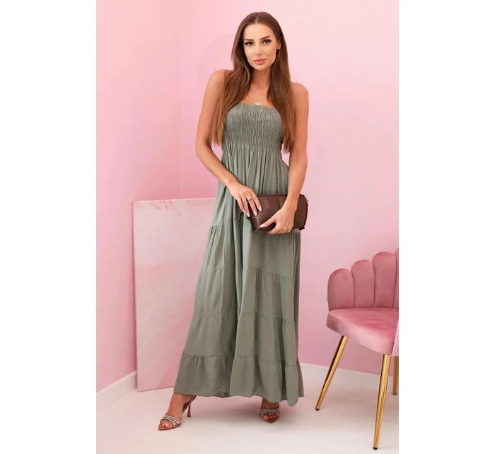 Dámské viskózové šaty s elastickým topem khaki