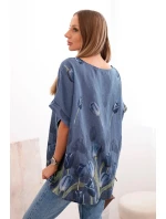 Dámská bavlněná košile s květinovým vzorem džínová modrá Dámská bavlněná košile s květinovým vzorem džínová modrá