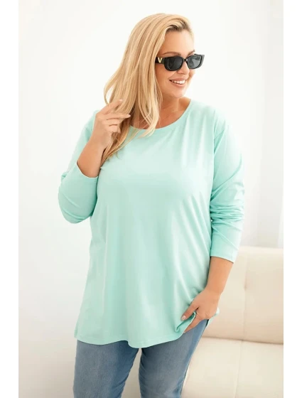 Dámská blůza Plus Size bavlněná s kulatým výstřihem mátová Dámská blůza Plus Size bavlněná s kulatým výstřihem mátová