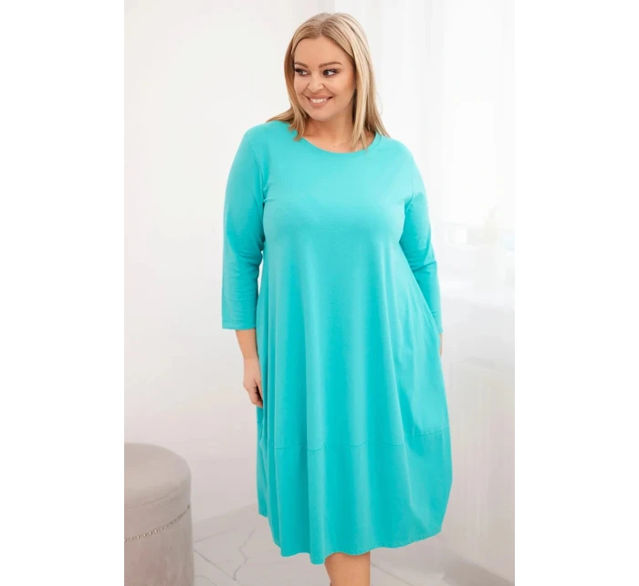 Dámská bavlněná sukýnka Plus Size s ohrnovacími rukávy a kapsami mátová