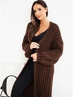 Dámský dlouhý model 22353171 kardigan bez zapínání s širokým rukávem hnědý - K-Fashion Dámský dlouhý model 22353171 kardigan bez zapínání s širokým rukávem hnědý - K-Fashion