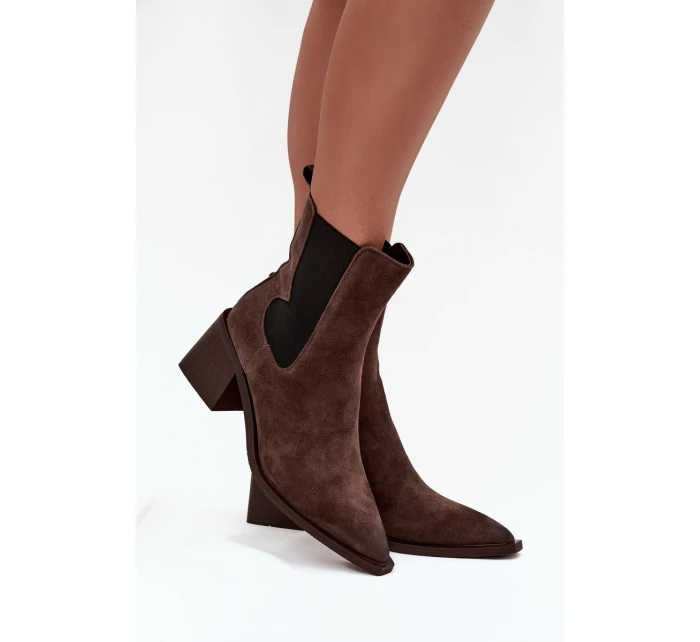 Kožené semišové dámské boty na podpatku s vyhříváním Artiker 57C0047 hnědé