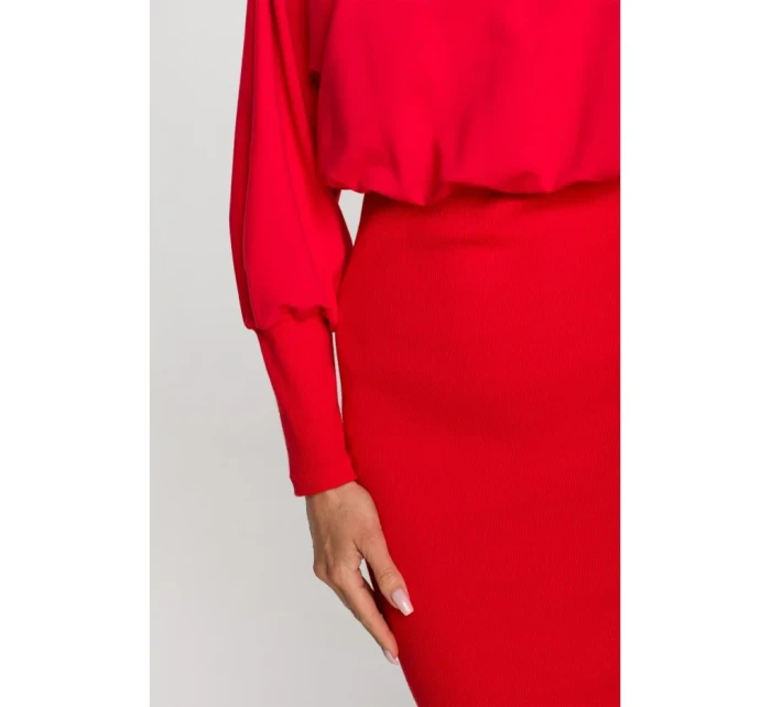 M690 Kombinované pletené šaty - červené