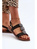 Dámské ploché sandály s ozdobami Sergio Leone Black Dámské ploché sandály s ozdobami Sergio Leone Black