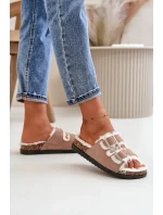 Dámské Pantofle S Přezkami A Kožíškem Béžové Ezilena