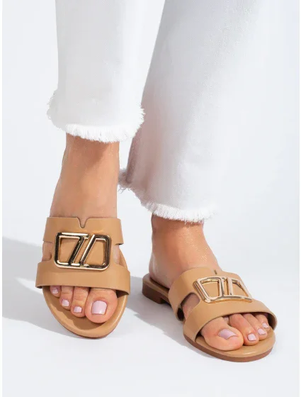 Komfortní hnědé dámské nazouváky bez podpatku Komfortní hnědé dámské nazouváky bez podpatku