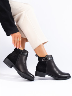 Jedinečné  kotníčkové boty černé dámské na plochém podpatku