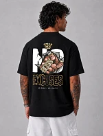 Pánské bavlněné tričko oversize s potiskem No Excuses černé NX4006R