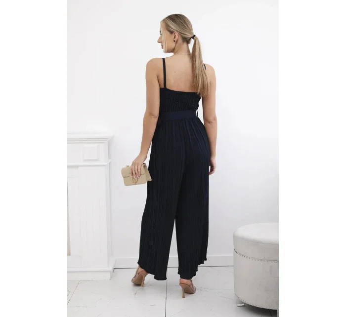 Plisovaný overal s ramínky námořnická modř