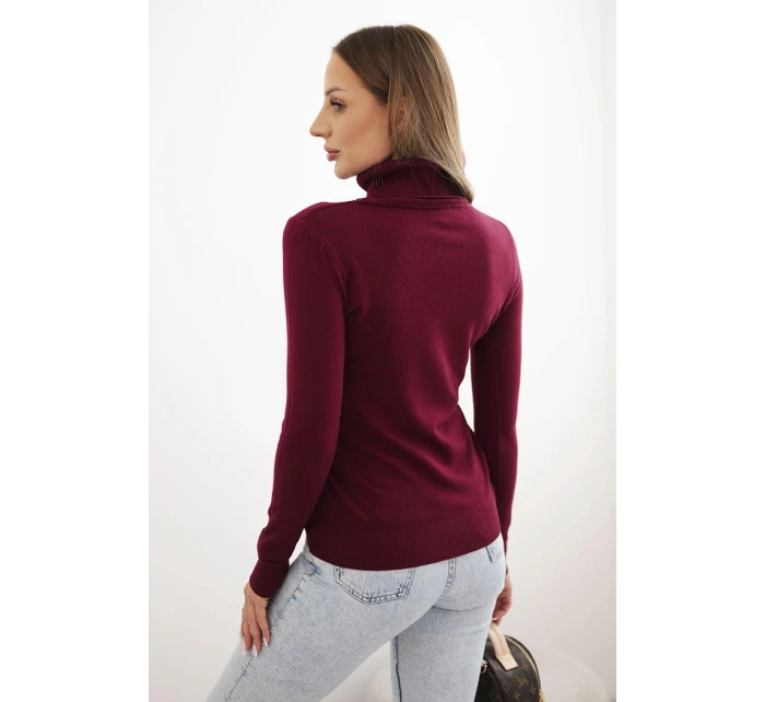 Dámský svetr z viskózy s rolákem a dlouhým rukávem bordový