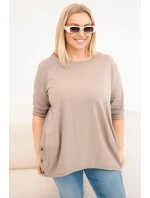 Dámská blůza Plus Size z bavlny s ozdobnými knoflíky a ohrnutými rukávy fango