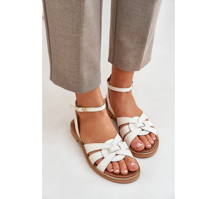 Kožené Dámské Sandály Na Plochém Podpatku Zazoo model 21682231 Ecru - Boto