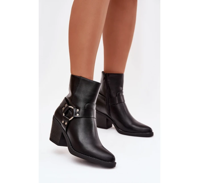 Zateplené dámské kotníkové boty na podpatku s ozdobným černé model 21758914 - Boto Zateplené dámské kotníkové boty na podpatku s ozdobným černé model 21758914 - Boto