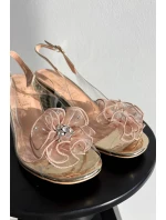 Sandály na podpatku s ozdobou D&A model 21900326 zlaté - S.Barski